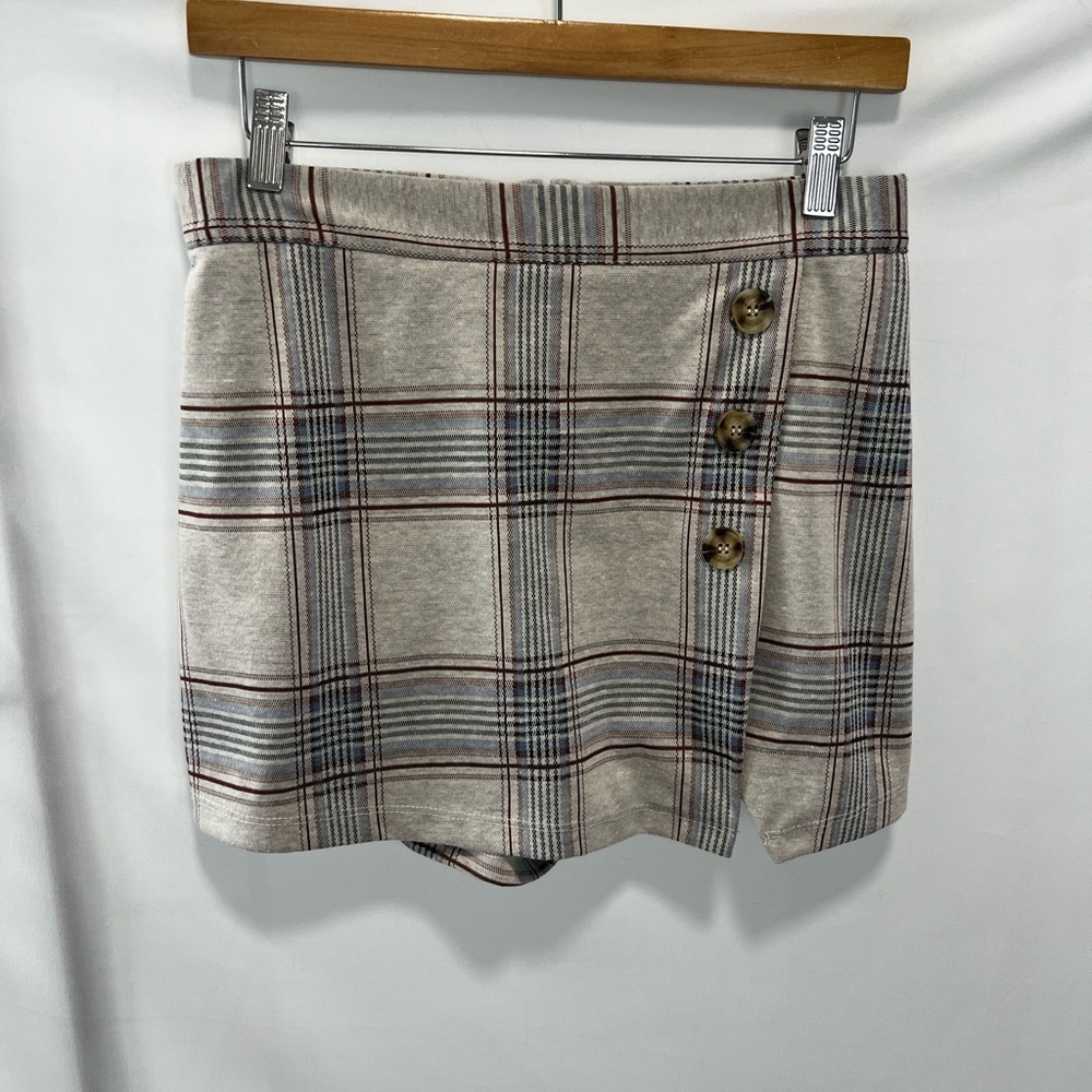 Altar'd State Gray Plaid Mini Skirt with Button Accents